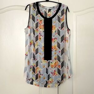 Cabi blouse grosgrain style 249 medium floral sleeveless top cabi gray black